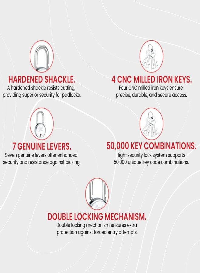 Link Smart 65mm Round Padlock - 7 Levers, Double Locking, Hardened Shackle, 50,000 Key Combinations, Steel Body, 4 Silver Keys (Silver) - Image 2